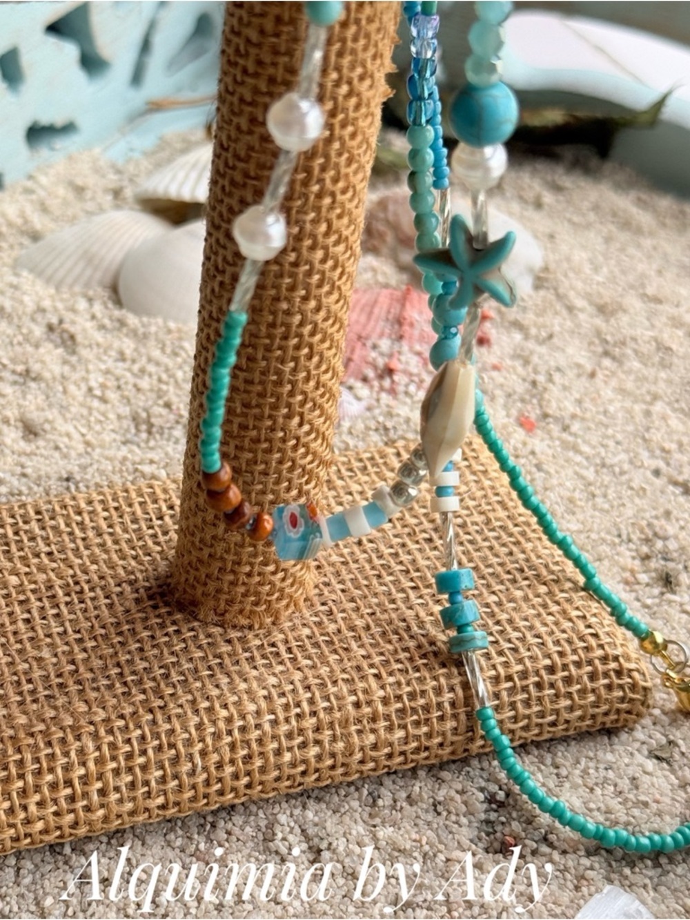 LONG + Turquoise Beaded dainty single strand Necklace with Pearl Accents